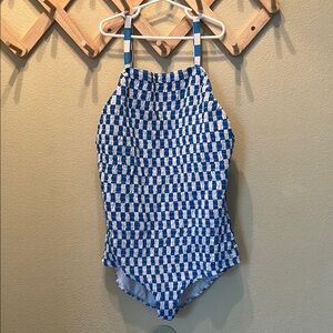 Albion Fit Blue and White Checkered One Piece Swimsuit XL